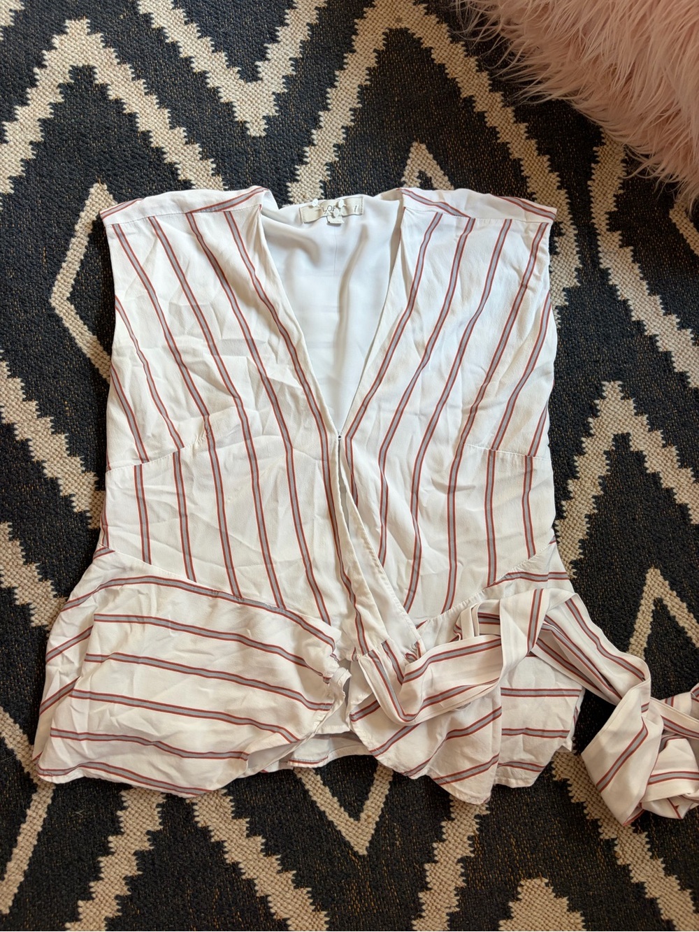 LOFT White and Rust-Striped Tie-Front Blouse
